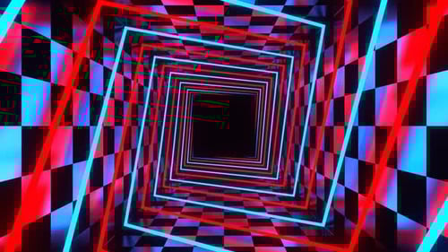 Red And Blue Neon Spiral Square Tunnel Background Vj Loop In 4K
