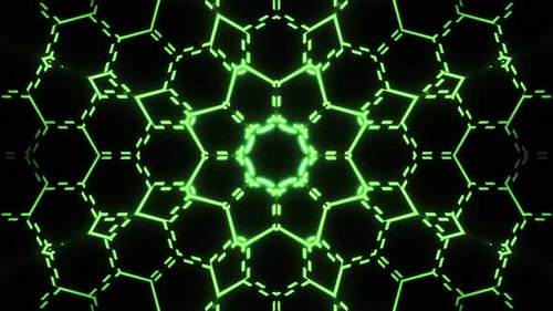 Neon mesh pattern with hexagons and moving lines