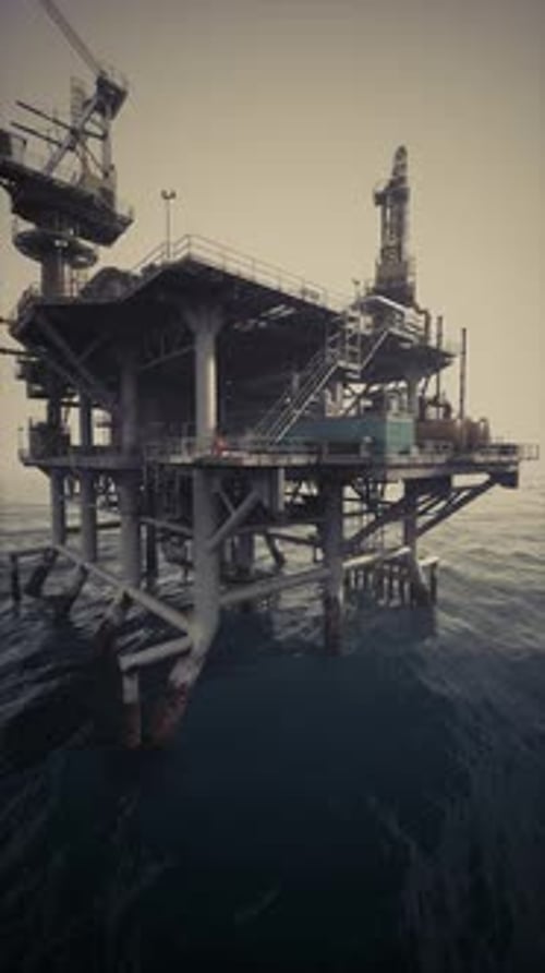Oil Rig Stands Tall Against the Calm Waters Highlighting Industrial Might