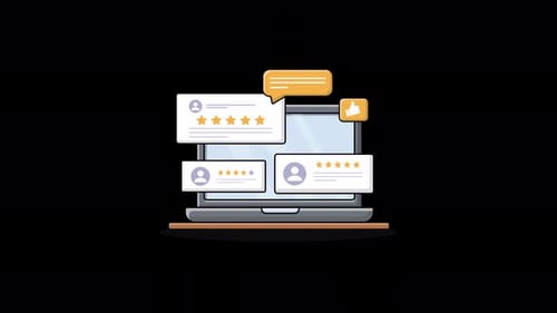 Animated Laptop with Customer Review. Customer Review Concept Video - Transparent