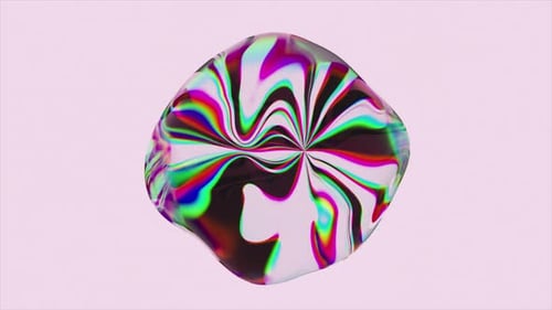 Eine Kugel aus flüssiger Regenbogensubstanz auf einem abstrakten violett-rosafarbenen Hintergrund Die Oberfläche der Kugel