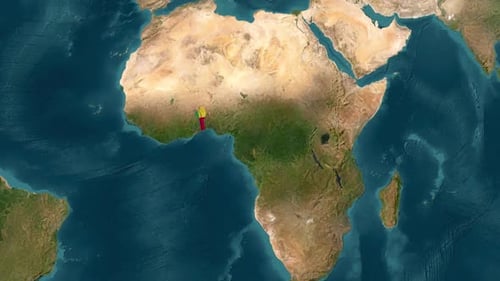 Benin Map and Flag Zoom on World Satellite Map