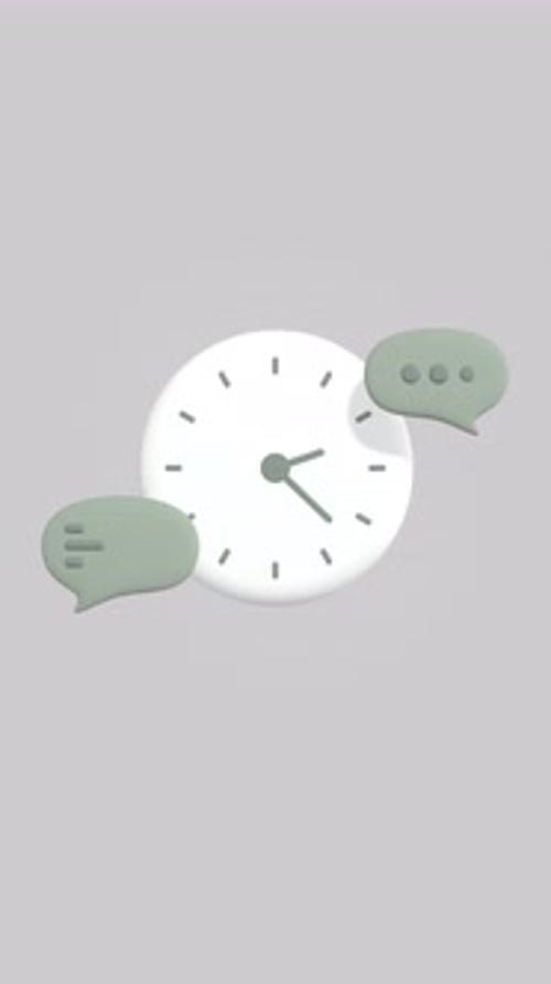 Animated Clock With Moving Arrow And Speech Bubble Icon On A Portrait Video Mode.