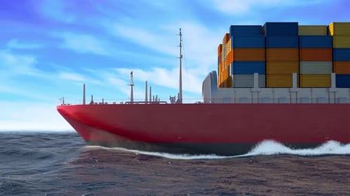 Animated Container Ship Sailing on Ocean with Cargo