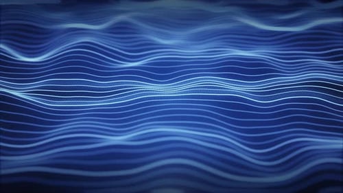 Seamless loop screensaver with striped wave field made of shiny dots and smooth lines