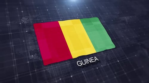 Animated Guinea Flag Waving on Digital World Map