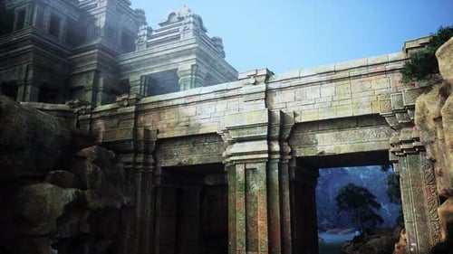 Ancient Temple Ruins With Central Doorway