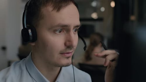 Call Center and Helpful Customer Service. Use Pc Computer and Answer Questions