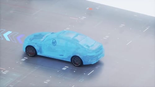 3D animation concept of building a car with battery power