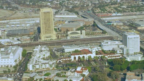 Aerial View of Downtown LA on a Sunny Day in Los Angeles,