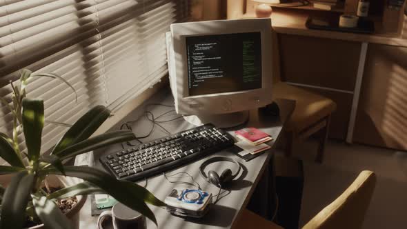 90s Computer Monitor on Desk in Warm Light Room, Industrial Stock ...