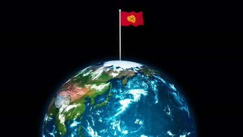 3D Animation of Kyrgyzstan Flag Waving on Rotating Planet Earth