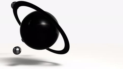 Abstract Planet Model with Orbiting Metallic Spheres Animation