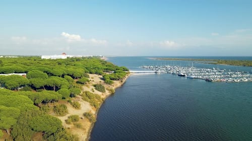 Yacht Club on Piedras River and Docks with Many Yachts, Sailboats, Ships Moored in Puerto Marina El