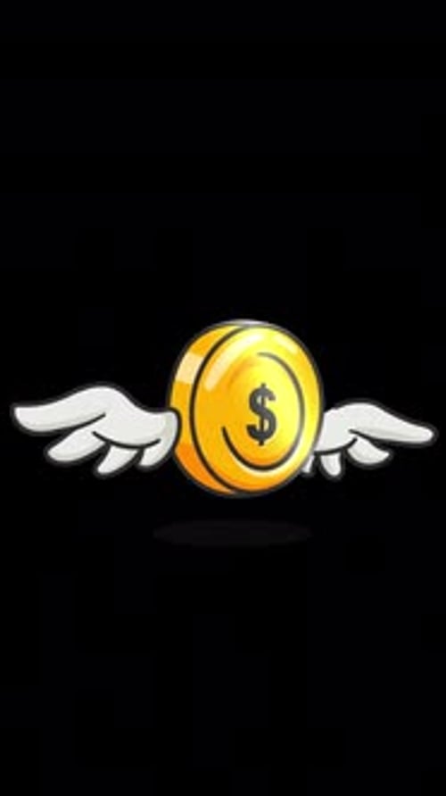 Cartoon Coin Flying With Wings Vertical On Alpha Channel
