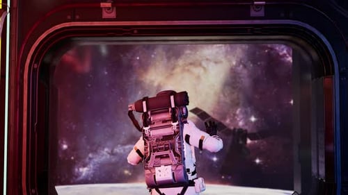 Astronaut Gazing at Earth from Spaceship Window