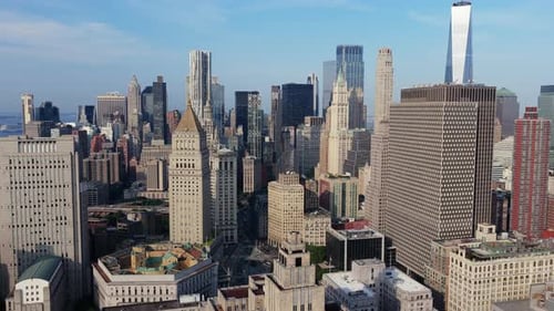 Aerial View of Manhattan's Skyscrapers and One World Trade Center Capturing the Iconic New York City