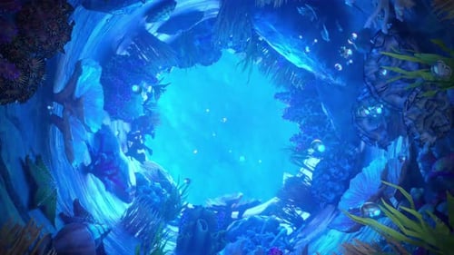 Vibrant Underwater Tunnel Transition to Blue Ocean