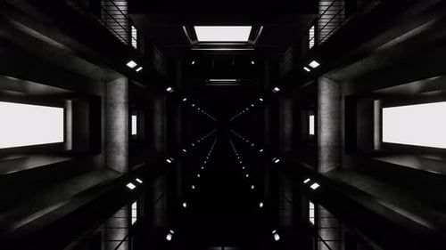 Black And White Dark Spaceship Corridor Background Vj Loop In 4K