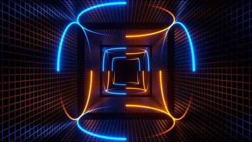 Orange And Blue Neon Circle Lights In Square Frames Background Vj Loop In 4K