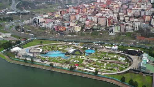 Miniaturk miniature park in Istanbul, drone rotation shot