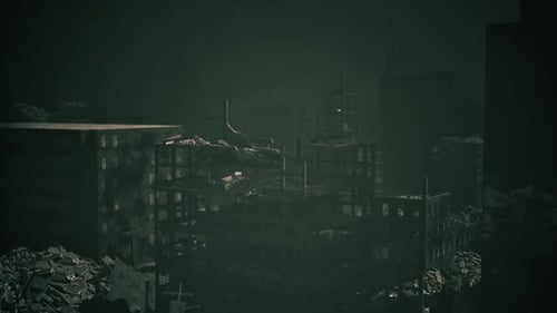 Gritty Ruined City Background Animation with Falling Debris
