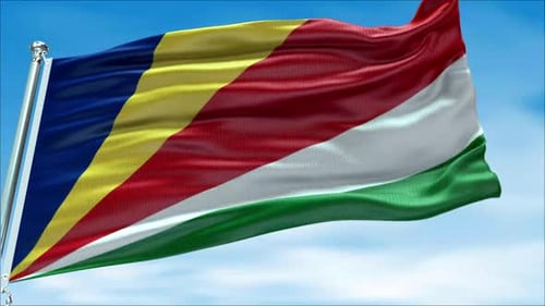 Waving Seychelles Flag Animation Against Blue Sky