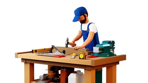 Handyman works on a workbench