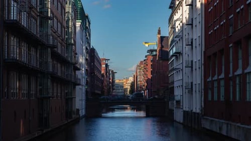 Hamburg Historic Canal Timelapse - Daytime Clear Autumn View