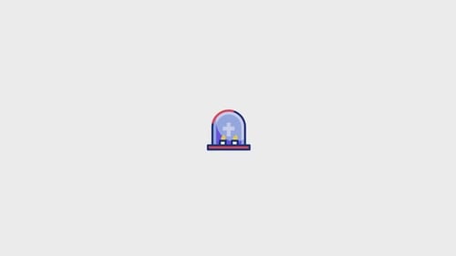 Animated Flat Design Tombstone Icon with Cross and Candles