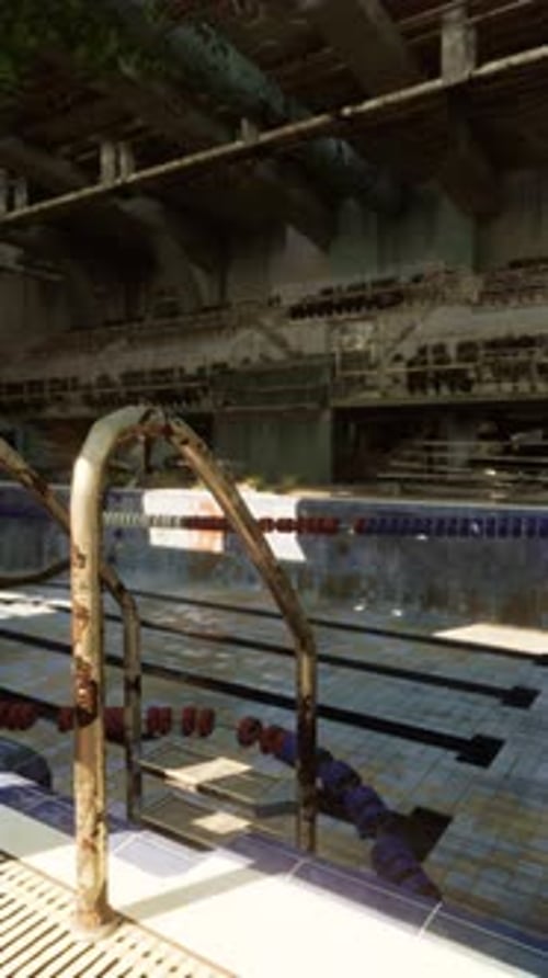 Abandoned Pool With Metal Hand Rail