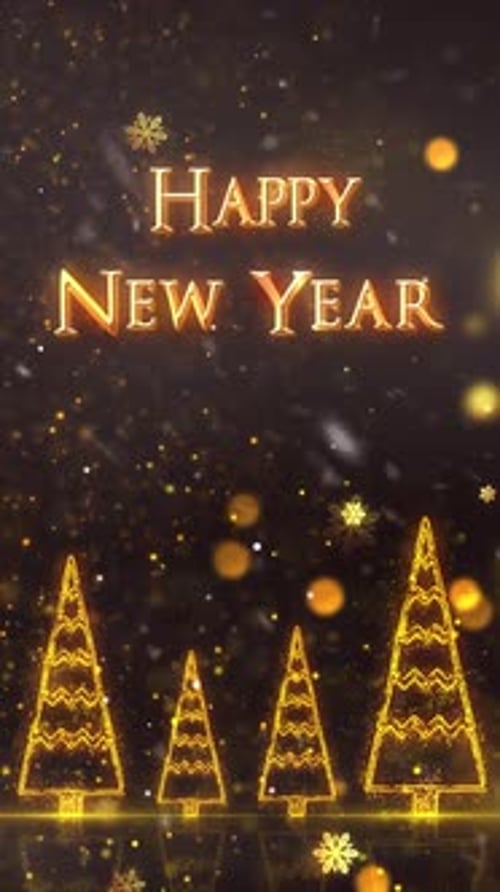 Happy New Year Glowing Christmas Trees Vertical Animation