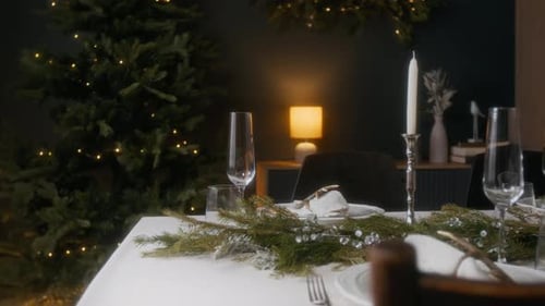 Festive Holiday Table Setting for Christmas Dinner