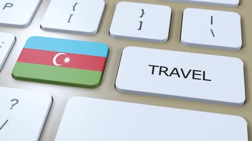 Azerbaijan Flag and Travel Key Press on Computer Keyboard