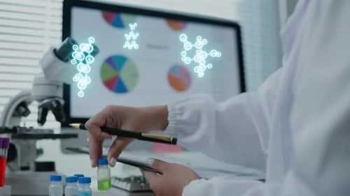 Scientist working test in laboratory for research on pharmacy for medical for disease and virus