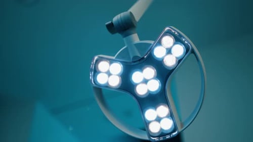 Bright surgical lights hospital operating room close up flare