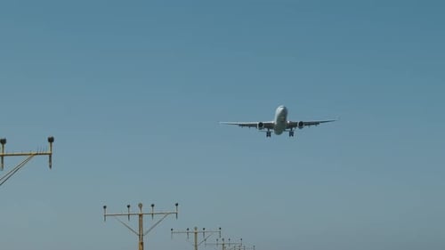 Commercial Airplane Flying Overhead On A Sunny Day