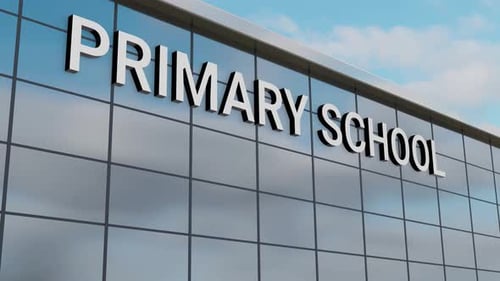 Flugzeug überfliegt ein Grundschulgebäude