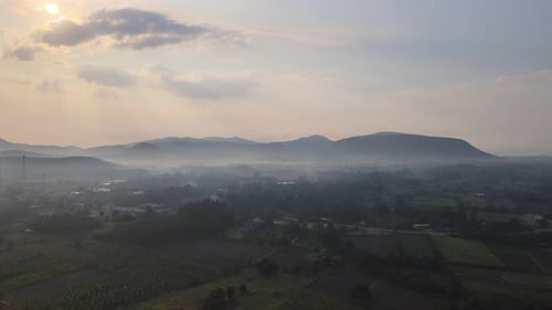 Idyllic Rural Landscape Aerial at Sunrise or Sunset