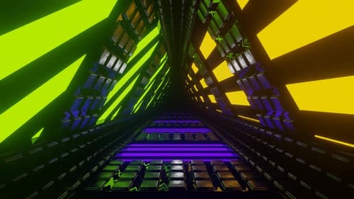 Purple And Lime And Yellow Rotating Glowing Screen Triangular Tunnel Background Vj Loop In 4K