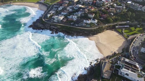 Resort Buildings At The Rocky Cliff Between Bronte And Tamarama Beach In Sydney, NSW, Australia aeri