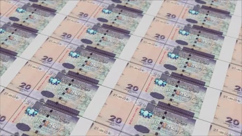 Billets de 20 dinars libyens imprimés par une presse à billets