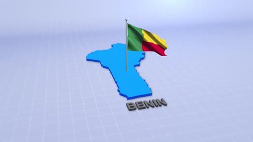 3D Map Of Benin With Waving Flag