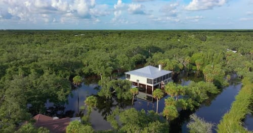 Flooding in Florida Caused By Tropical Storm From Hurricane Debby Suburb Houses in Residential