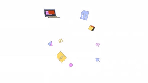 Animated Tech Symbols and Abstract Shapes Looping Background
