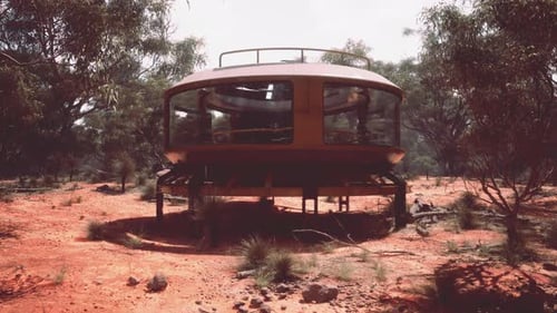 3D Animation of Futuristic Circular Building in Arid Landscape