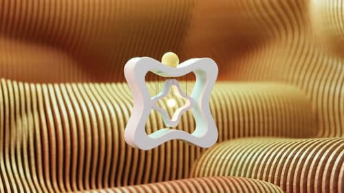 Representación 3D de la bola rodando en bucle sobre un engranaje cerca de un patrón texturizado