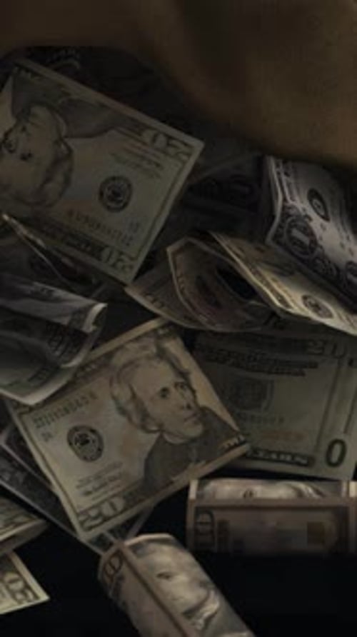 Money Bag And Dollar Bills Wealth Concept Vertical