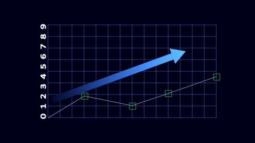 Neon Growth Chart with Rising Arrow, Business Analytics and Data Visualization. Graph with Upward