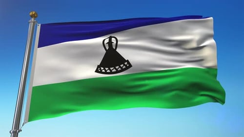 Flag Of Lesotho Against The Sky 4K